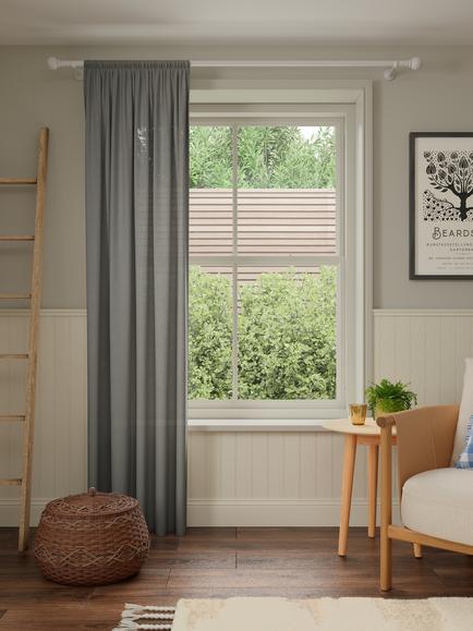 John Lewis Linen Polyester Blend Slot Top Voile Panel - view 2, Grey