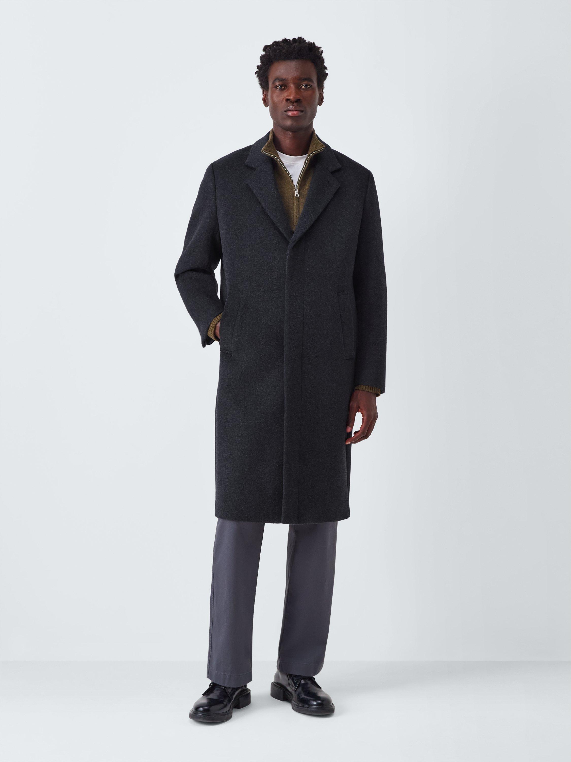 Product image 1 of 7, which shows John Lewis Longline Wool Blend Epsom Coat, Charcoal, S