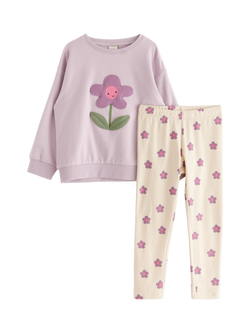 Lindex Kids' Cotton Blend Sweatshirt & Leggings Set, Light Lilac, Light Lilac