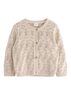 Lindex Kids' Baby Organic Cotton Textured Cardigan, Light Grey, Light Grey