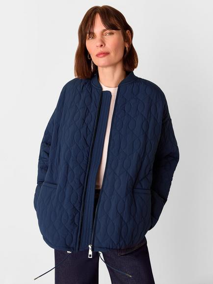 Whistles Nia Drawstring Quilted Jacket, Navy, Navy