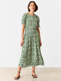 Whistles Abstract Squares Midi Dress, Ivory/Green, Ivory/Green