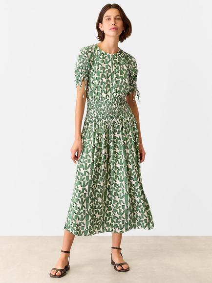 Whistles Abstract Squares Midi Dress, Ivory/Green, Ivory/Green