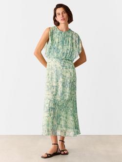 Whistles Dashed Brush Marks Midi Dress, Green/Multi