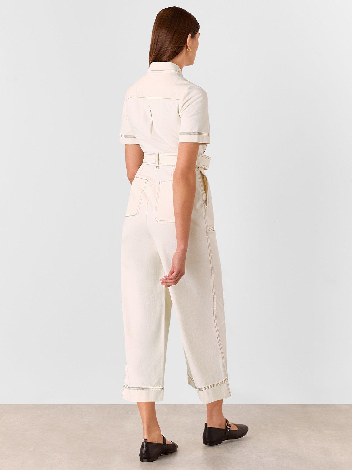 Product image 2 of 6, which shows Whistles Denim Pintuck Belted Jumpsuit, Ivory, 6