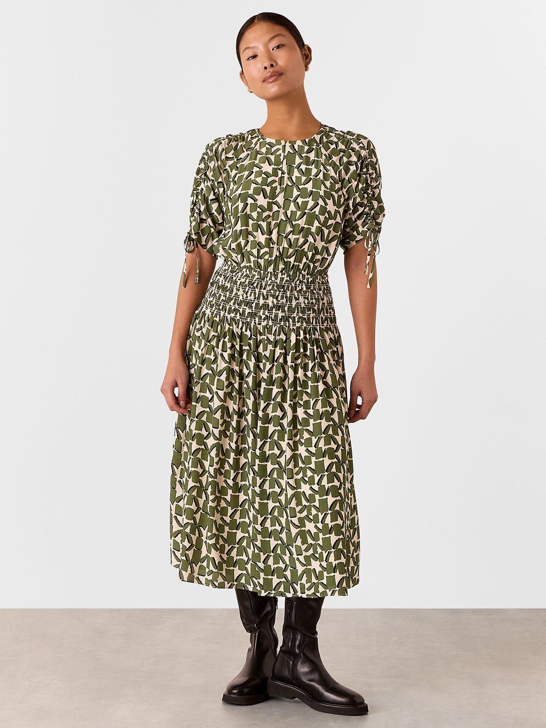 Product image 1 of 6, which shows Whistles Petite Abstract Square Midi Dress, Ivory/Multi, 6