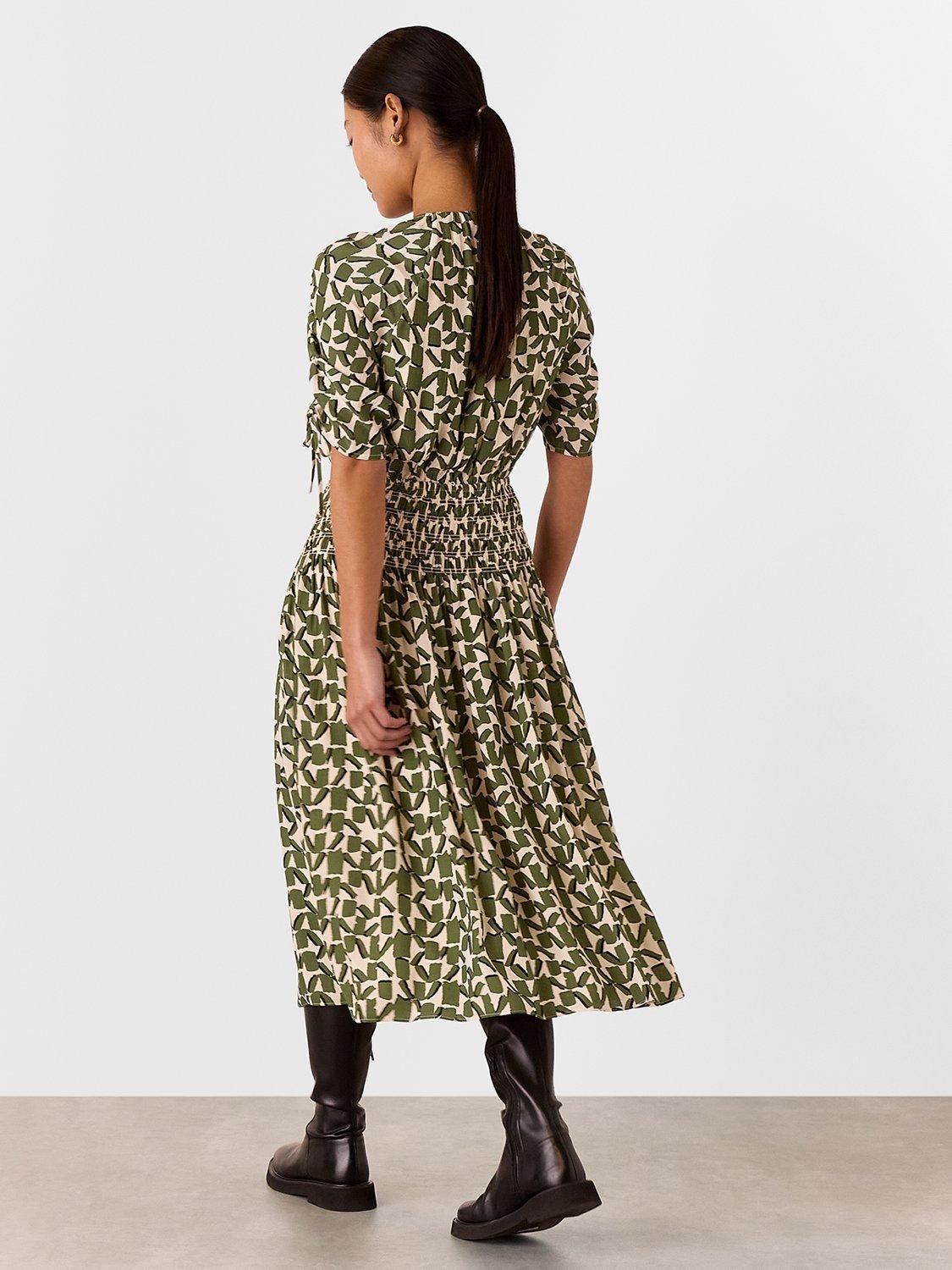 Product image 2 of 6, which shows Whistles Petite Abstract Square Midi Dress, Ivory/Multi, 6