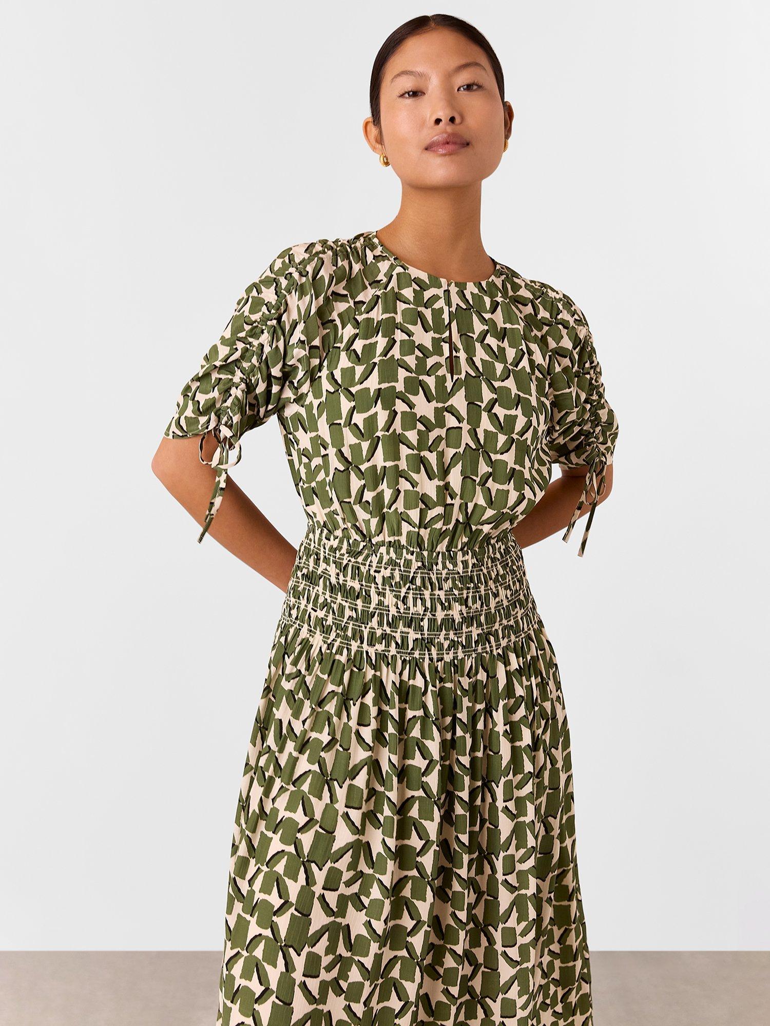 Product image 3 of 6, which shows Whistles Petite Abstract Square Midi Dress, Ivory/Multi, 6