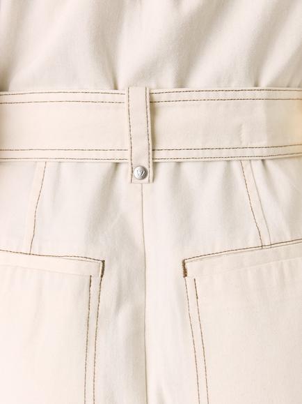Whistles Petite Denim Pintuck Belted Jumpsuit, Ivory - view 2, Ivory