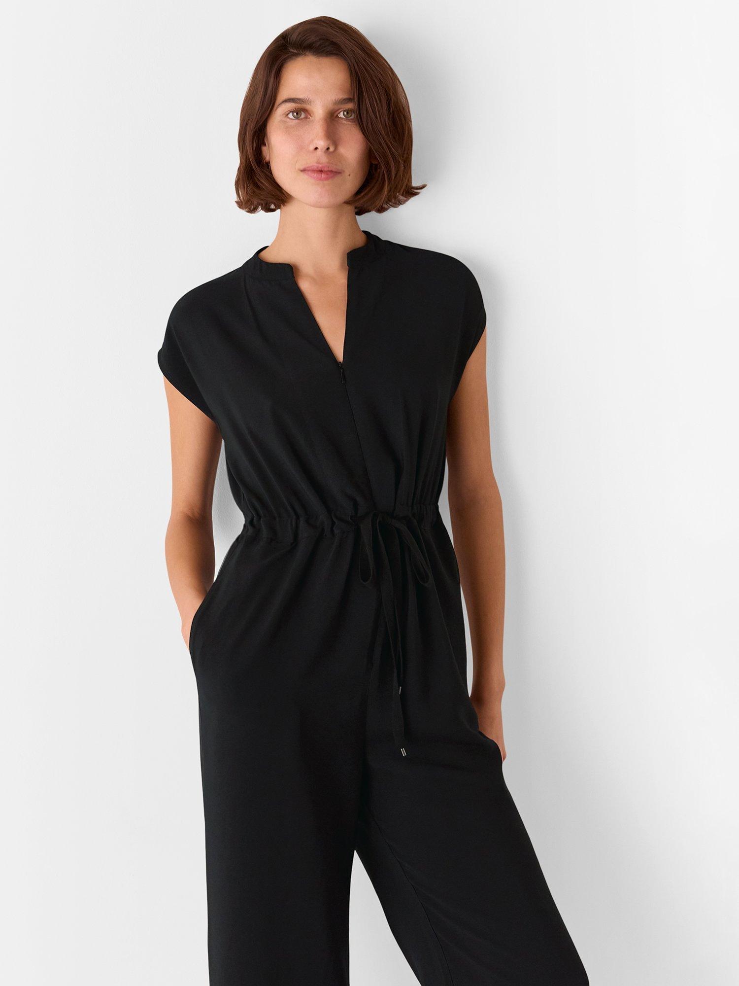 Product image 3 of 5, which shows Whistles Petite Sleeveless Drawstring Jumpsuit, Black, 6