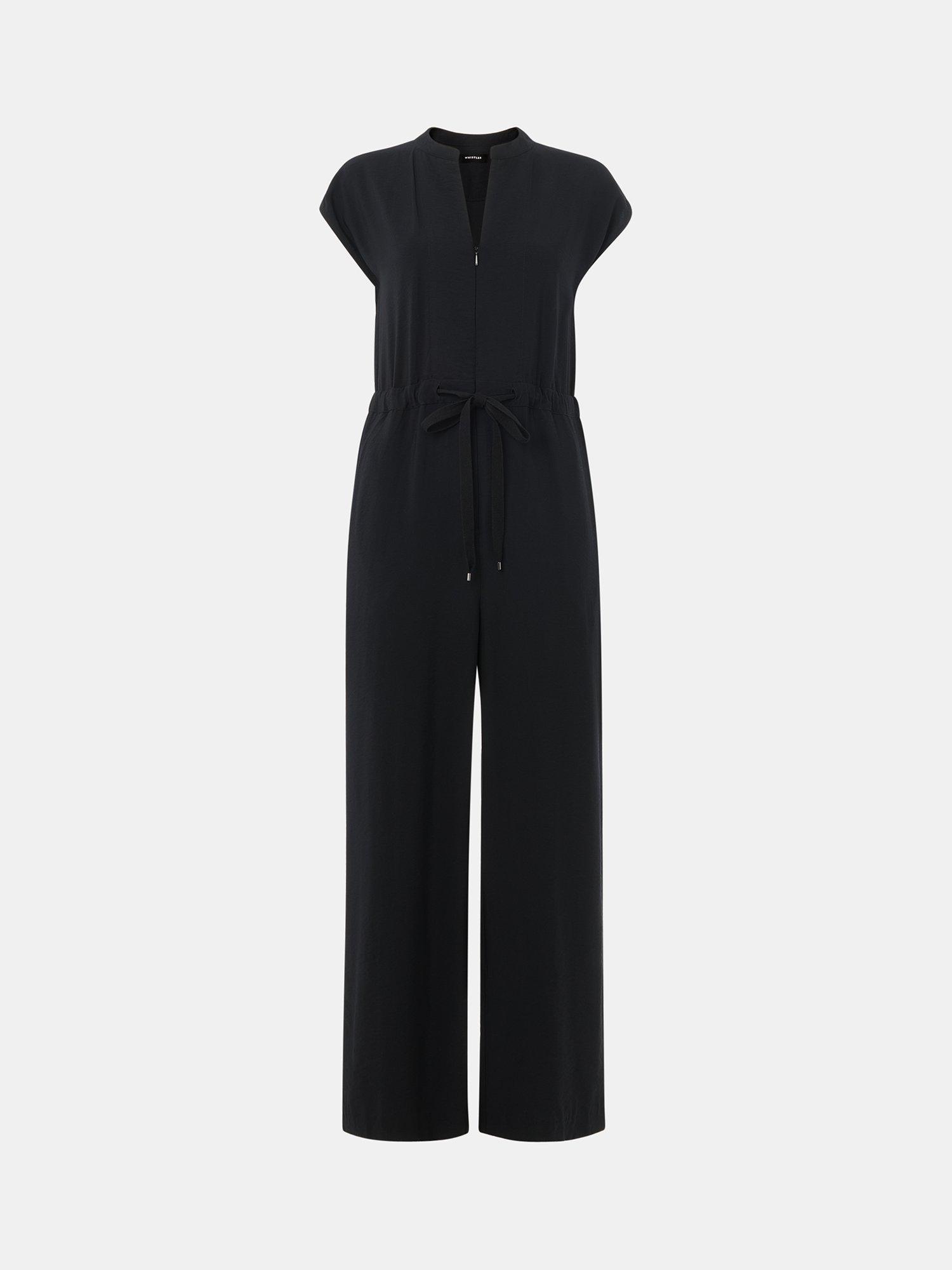 Product image 5 of 5, which shows Whistles Petite Sleeveless Drawstring Jumpsuit, Black, 6