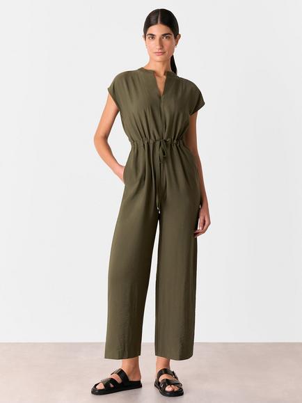 Whistles Petite Sleeveles Jumpsuit containing LENZING™ ECOVERO™ Viscose, Khaki
