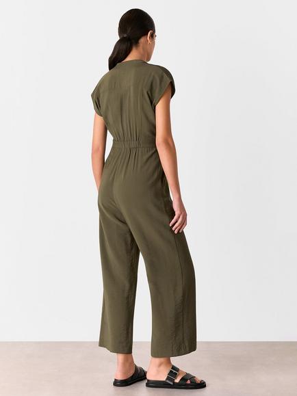 Whistles Petite Sleeveles Jumpsuit containing LENZING™ ECOVERO™ Viscose - view 2, Khaki