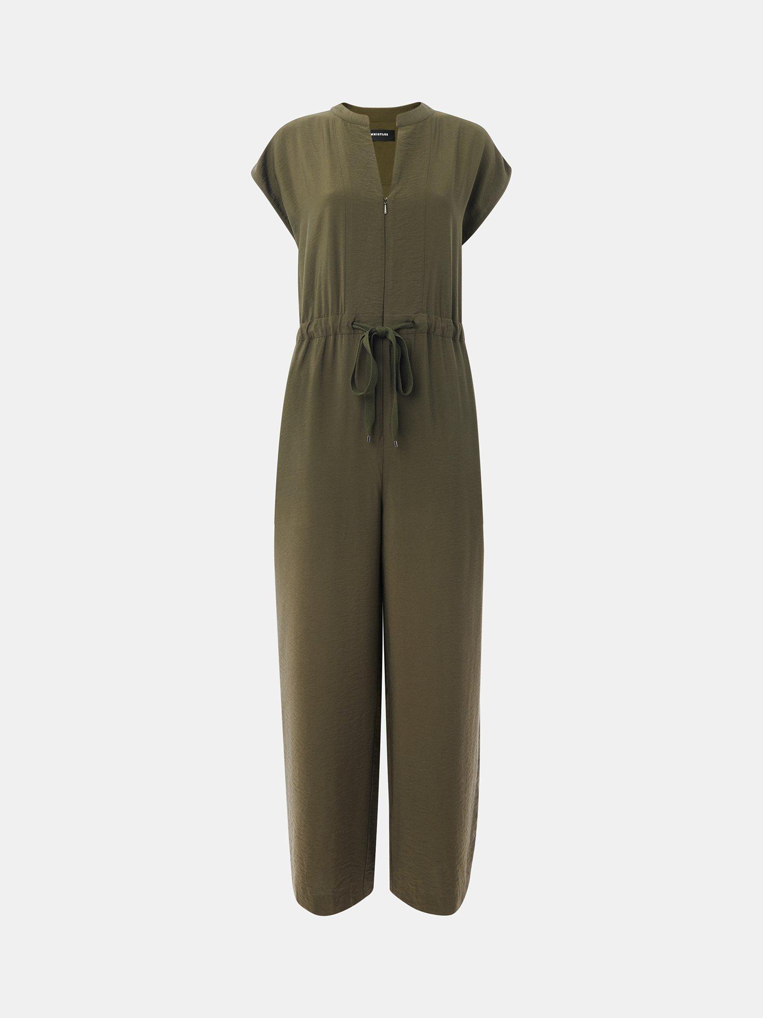 Product image 5 of 5, which shows Whistles Petite Sleeveles Jumpsuit, Khaki, 6