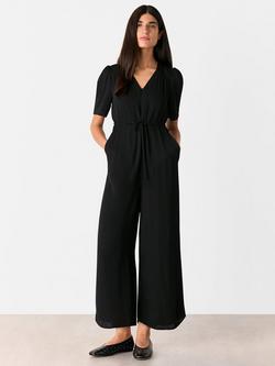 Whistles Tie Waist Short Sleeve Jumpsuit, Black, Black