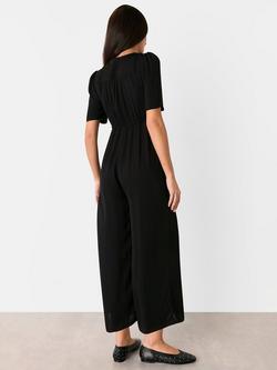 Whistles Tie Waist Short Sleeve Jumpsuit, Black - view 2, Black
