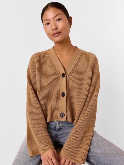 Whistles Petite Nala Ribbed Cardigan, Camel