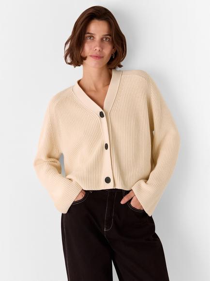 Whistles Petite Nala Ribbed Cardigan, Ivory