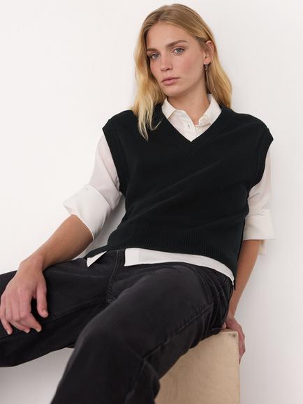 Whistles Pure Wool Sleeveless V-Neck Tank Top, Black