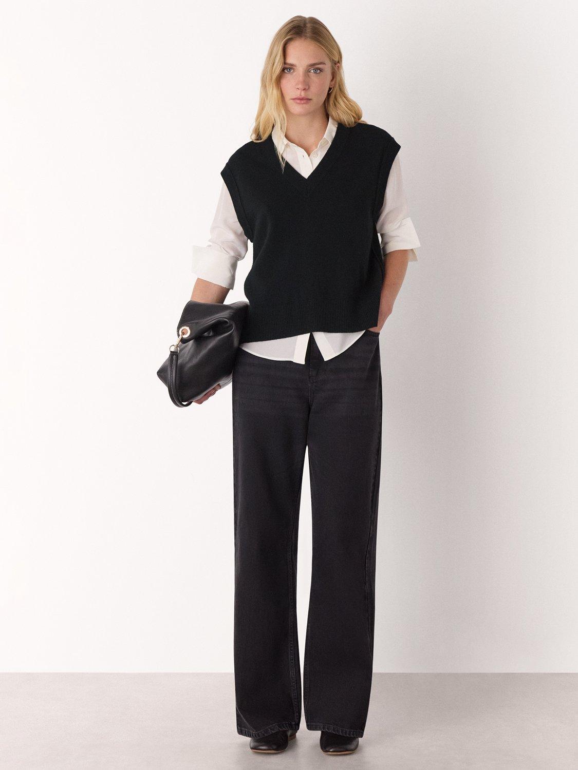 Product image 3 of 6, which shows Whistles Pure Wool Sleeveless V-Neck Tank Top, Black, XS