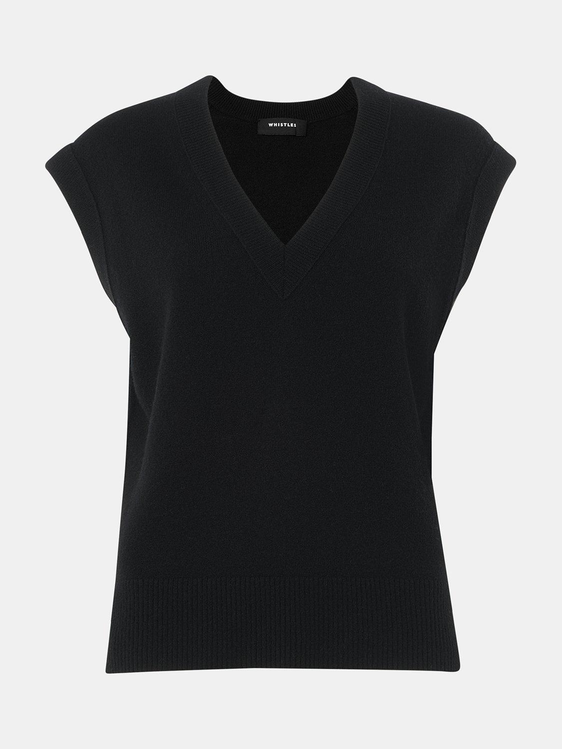 Product image 5 of 6, which shows Whistles Pure Wool Sleeveless V-Neck Tank Top, Black, XS