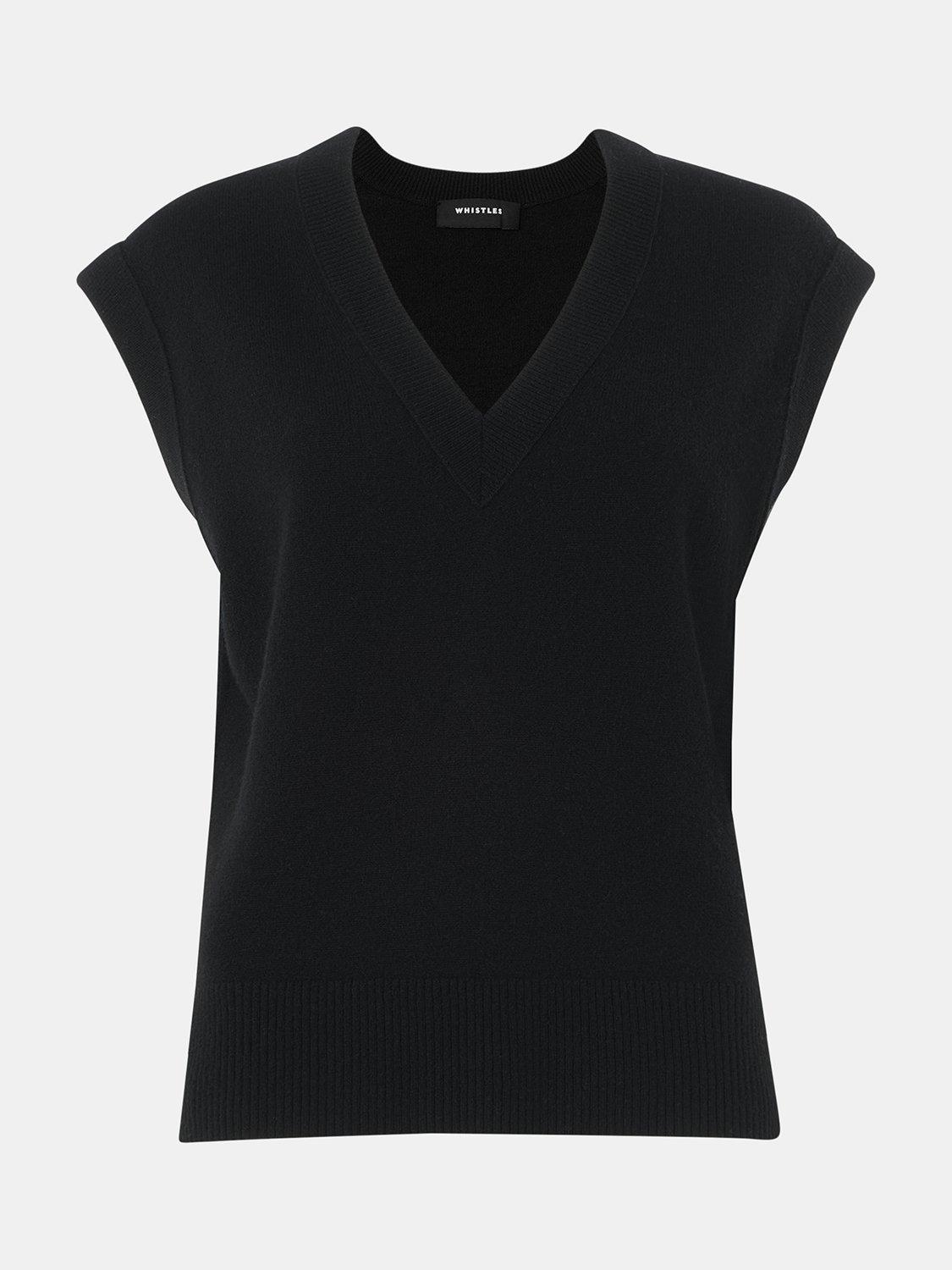 Product image 6 of 6, which shows Whistles Pure Wool Sleeveless V-Neck Tank Top, Black, XS