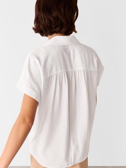 Whistles Nicola Crinkle Short Sleeve Shirt, White - view 2, White