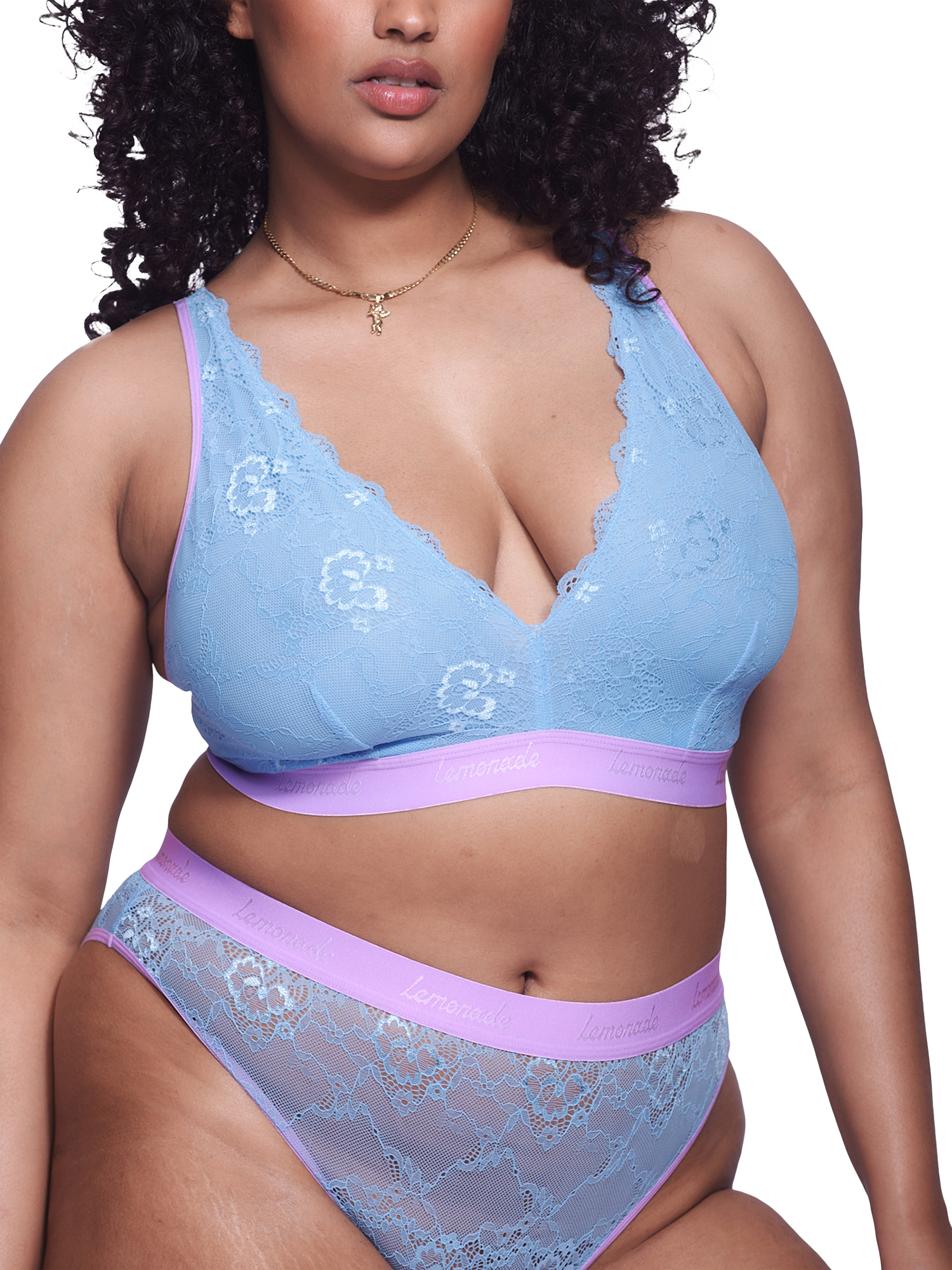 Product image 1 of 4, which shows Lemonade Dolls Signature Lace Fuller Cup Bralette, Light Blue, 30DD-F
