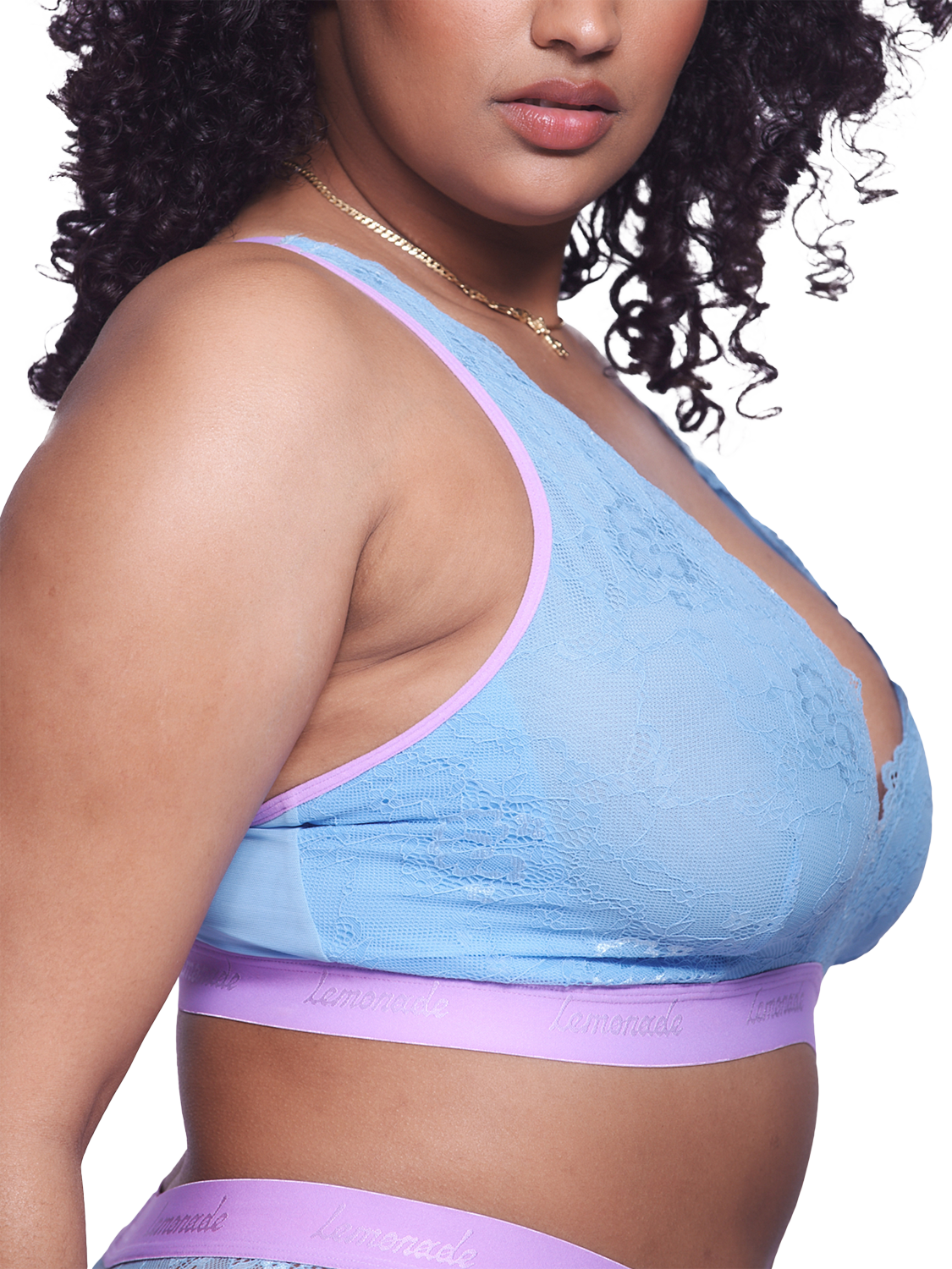 Product image 4 of 4, which shows Lemonade Dolls Signature Lace Fuller Cup Bralette, Light Blue, 30DD-F