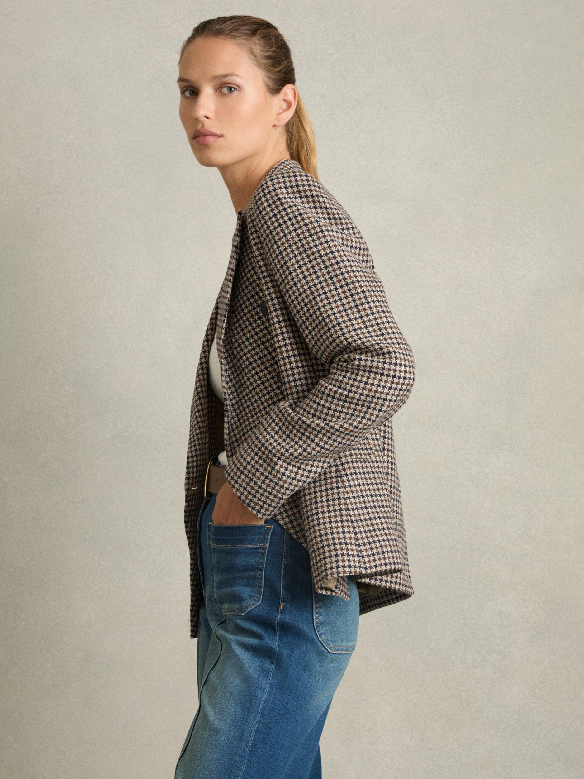 【海外限定】REISSブレザー☆Petite Evie Textured Check Blazer Reiss Petite Evie Textured Check Blazer, Navy Neutral Check
