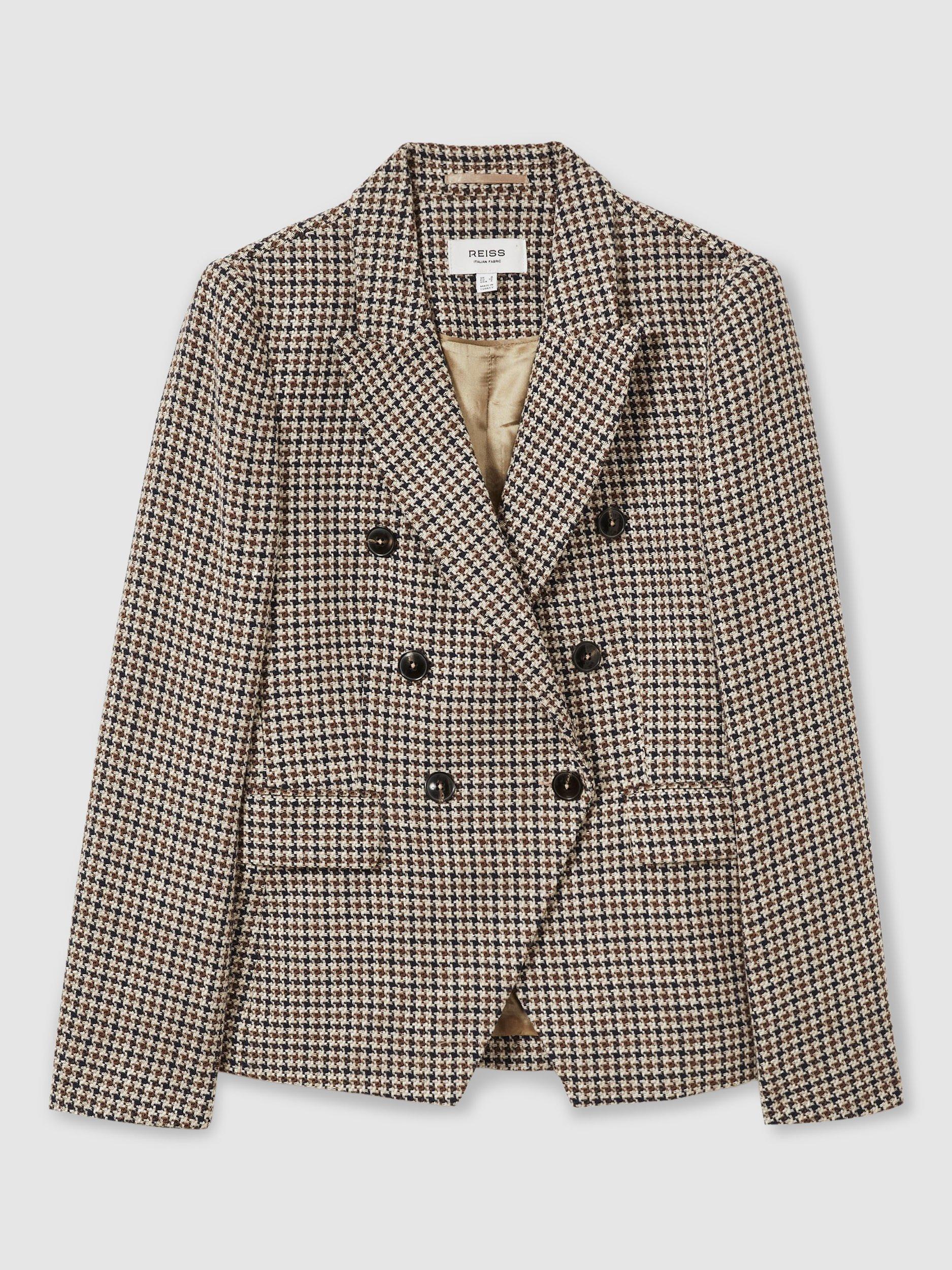 Product image 3 of 5, which shows Reiss Petite Evie Textured Check Blazer, Navy Neutral Check, 6Pt