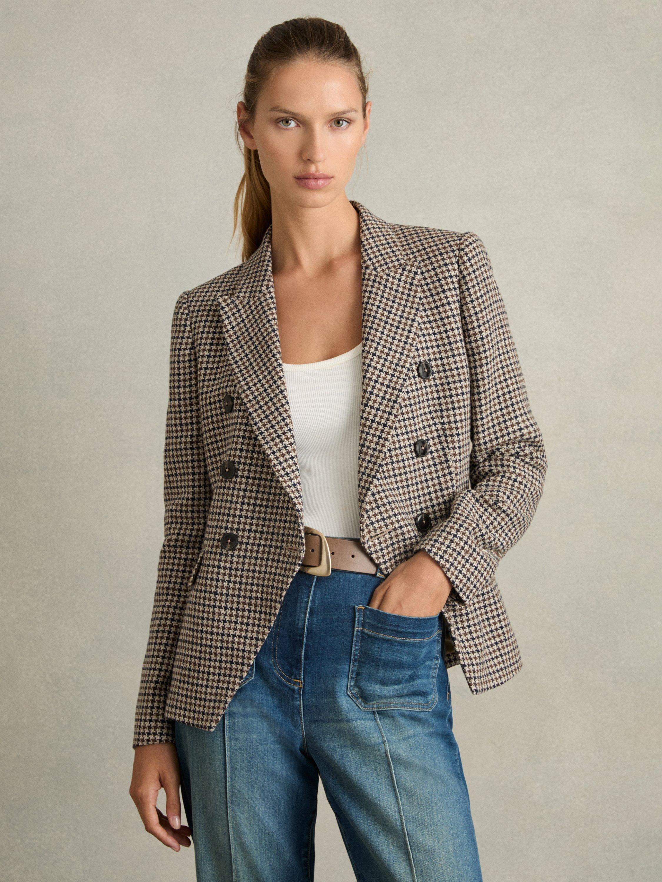【海外限定】REISSブレザー☆Petite Evie Textured Check Blazer Reiss Petite Evie Textured Check Blazer, Navy Neutral Check