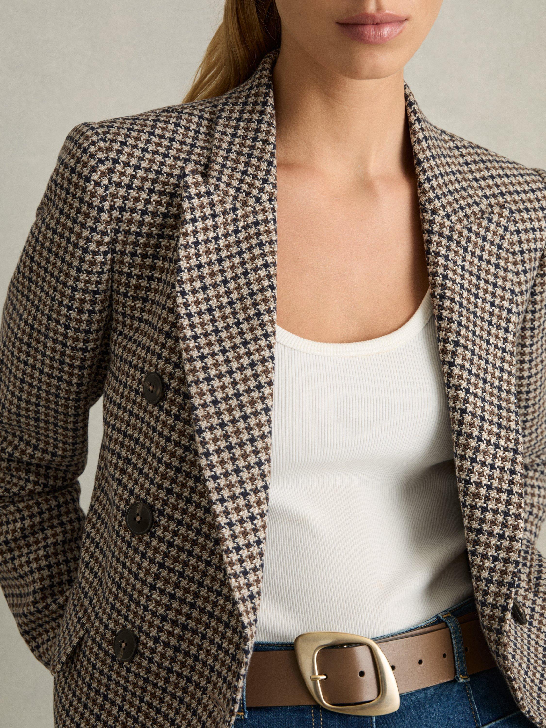 Product image 5 of 5, which shows Reiss Petite Evie Textured Check Blazer, Navy Neutral Check, 6Pt