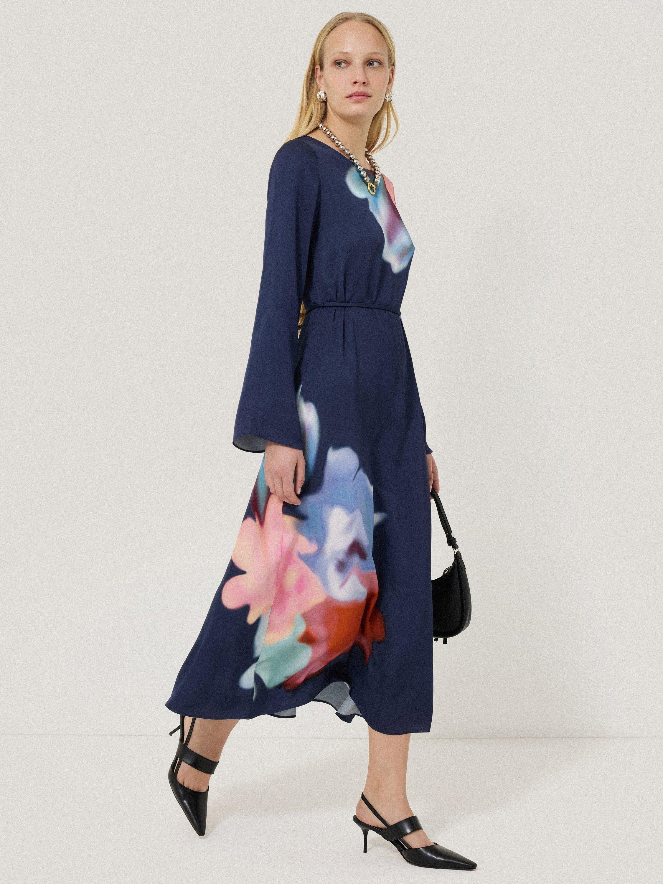 Product image 3 of 5, which shows Jigsaw Dreamy Floral Midi Dress, Navy, 6