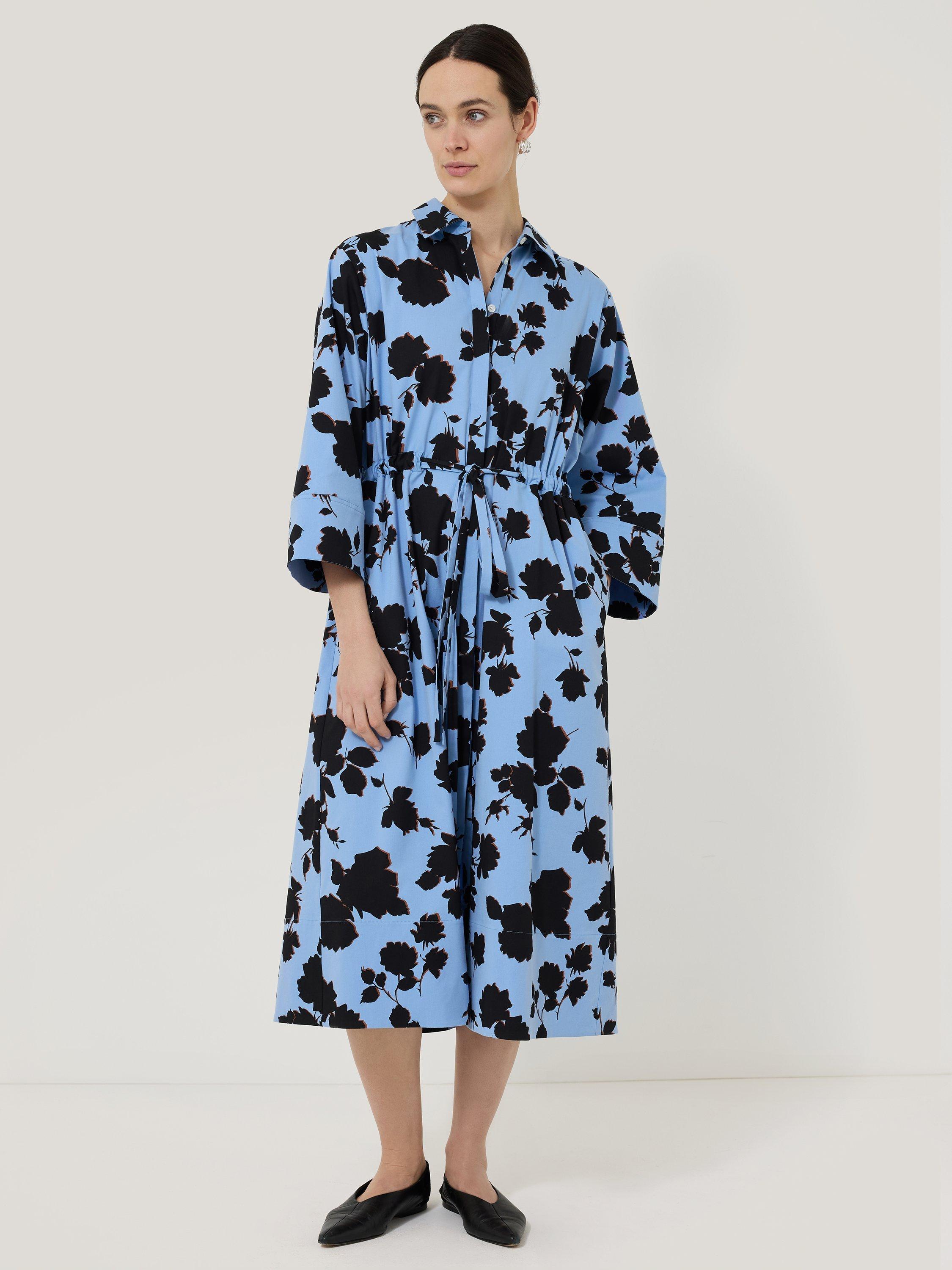 Product image 1 of 6, which shows Jigsaw Monochrome Outline Shirt Dress, Blue, XS