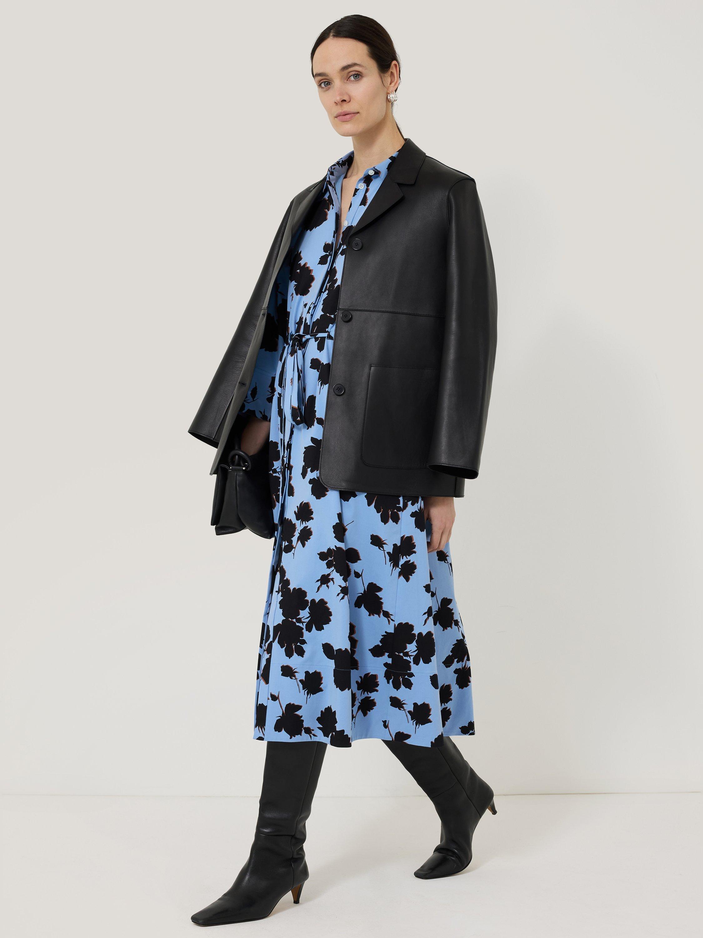 Product image 4 of 6, which shows Jigsaw Monochrome Outline Shirt Dress, Blue, XS