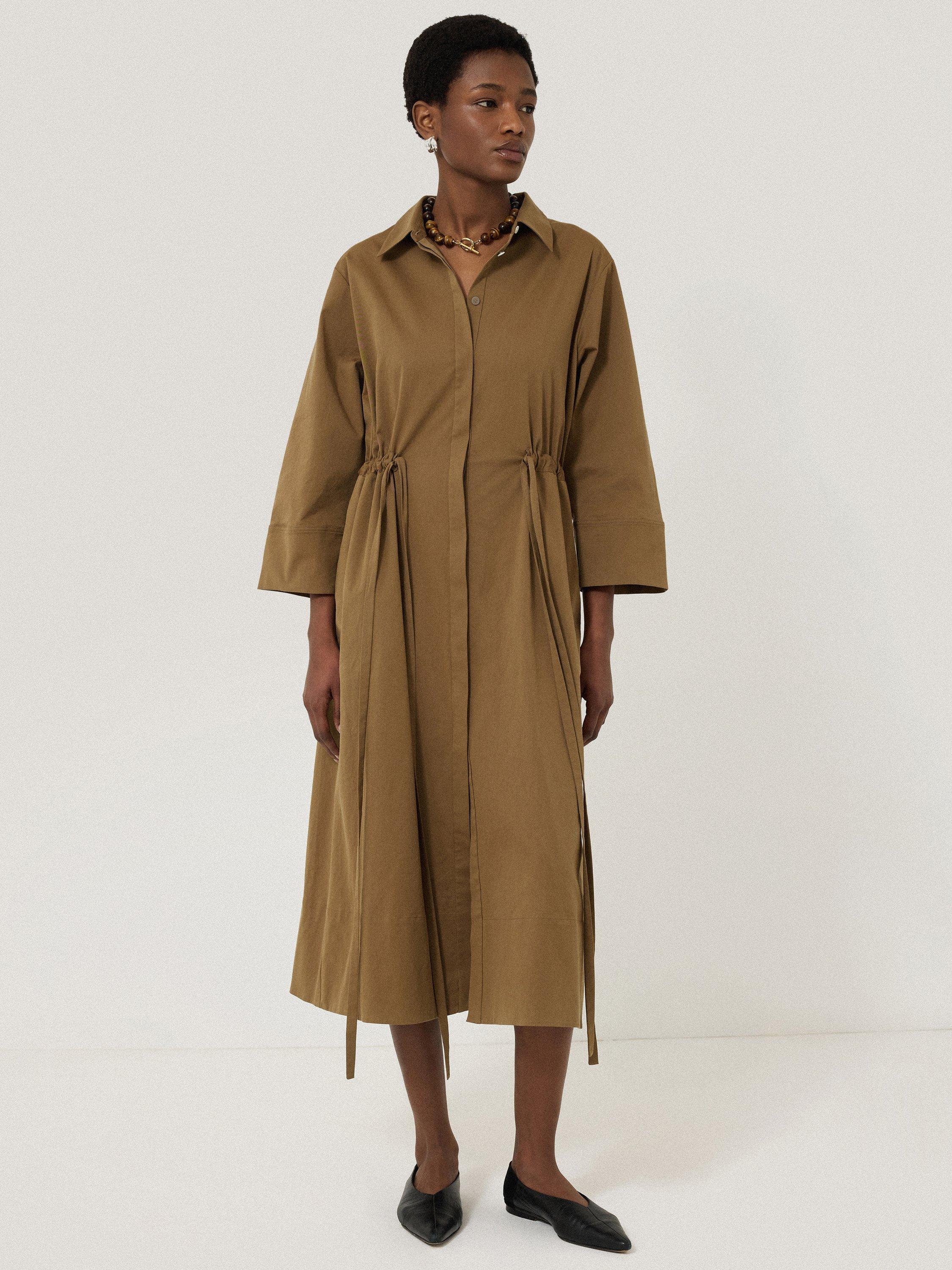Product image 1 of 6, which shows Jigsaw Tie Waist Shirt Dress, Khaki, S