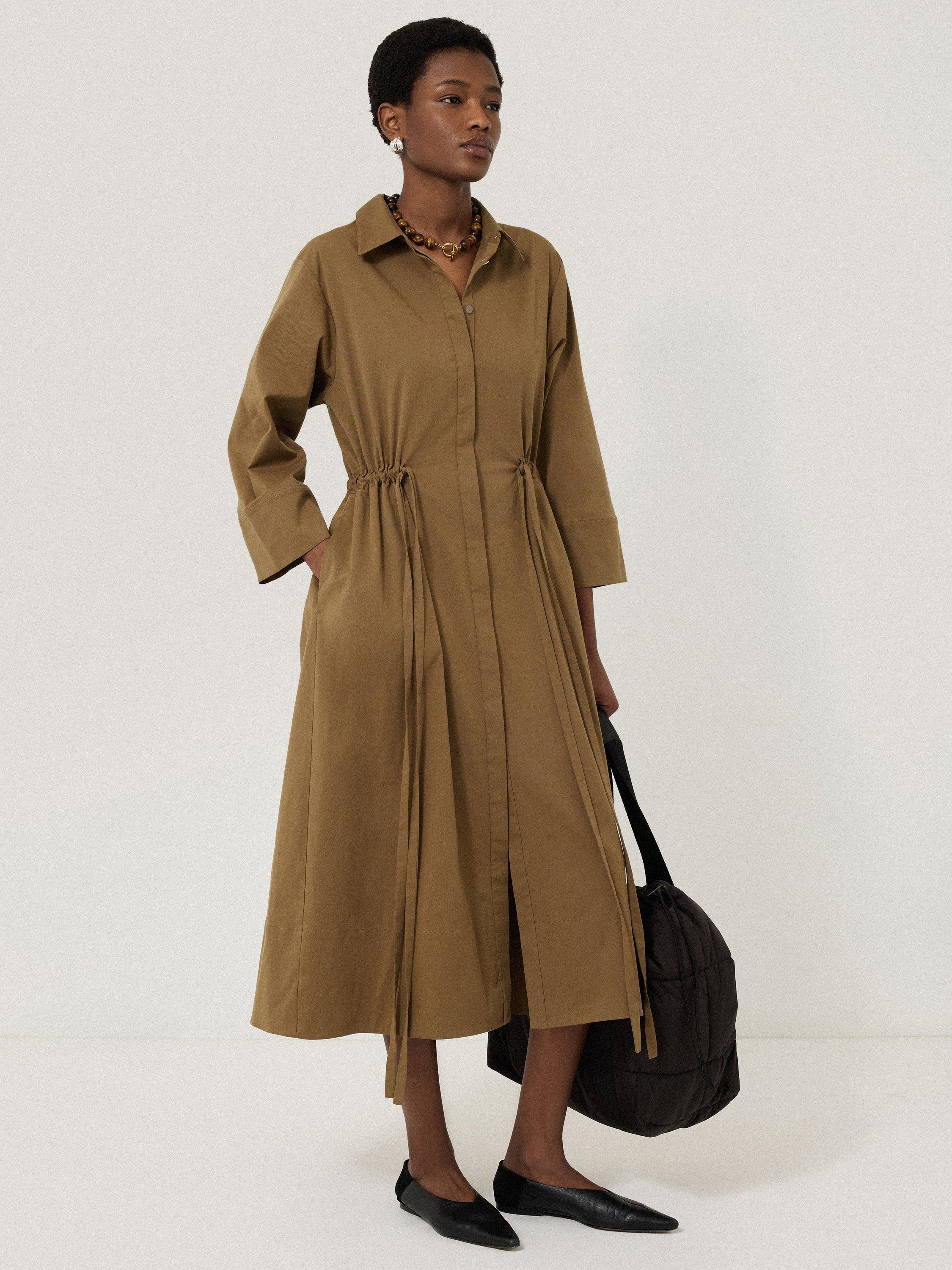 Product image 3 of 6, which shows Jigsaw Tie Waist Shirt Dress, Khaki, S