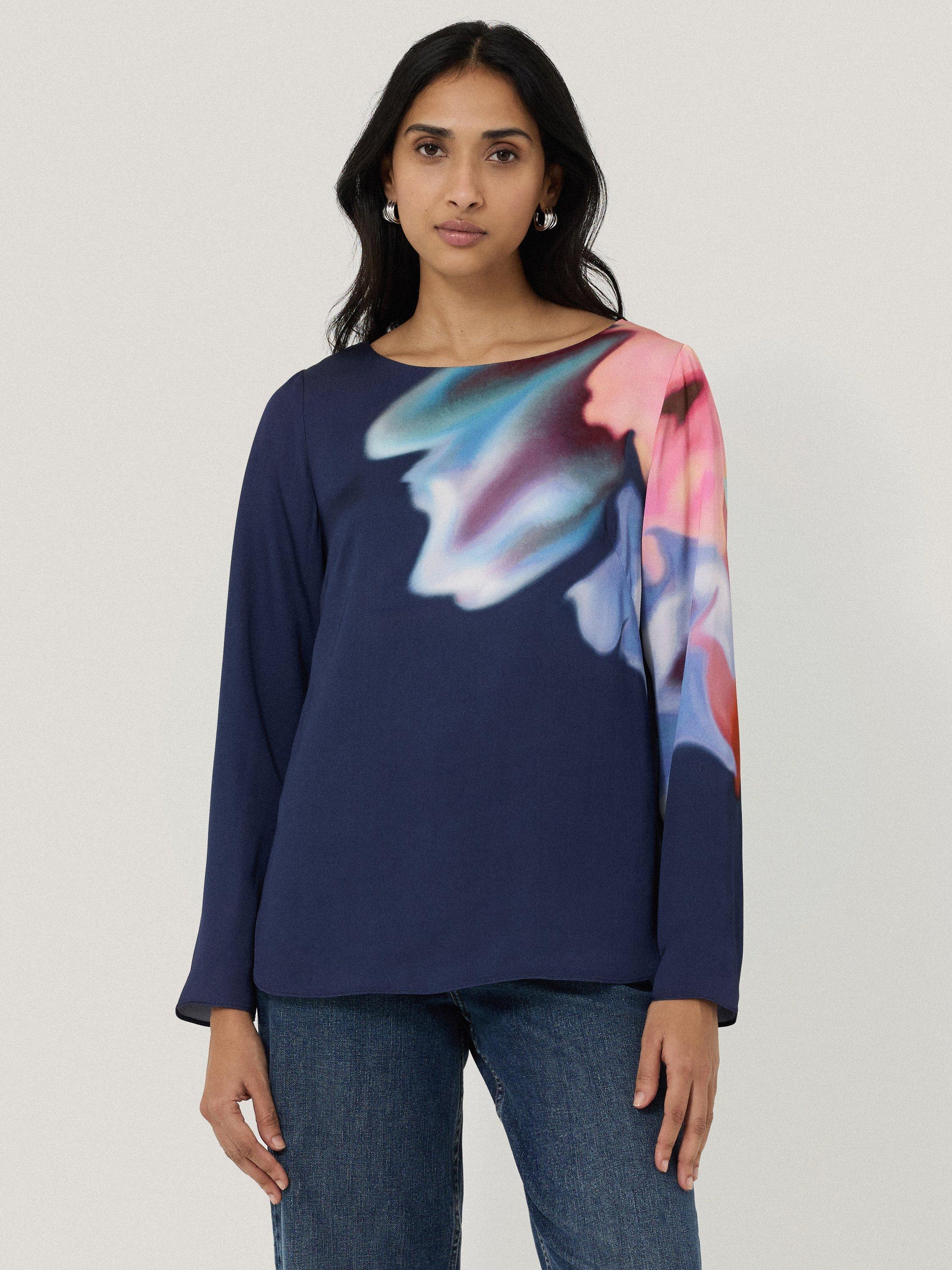 Product image 1 of 6, which shows Jigsaw Dreamy Floral Boat Neck Top, Navy, 8