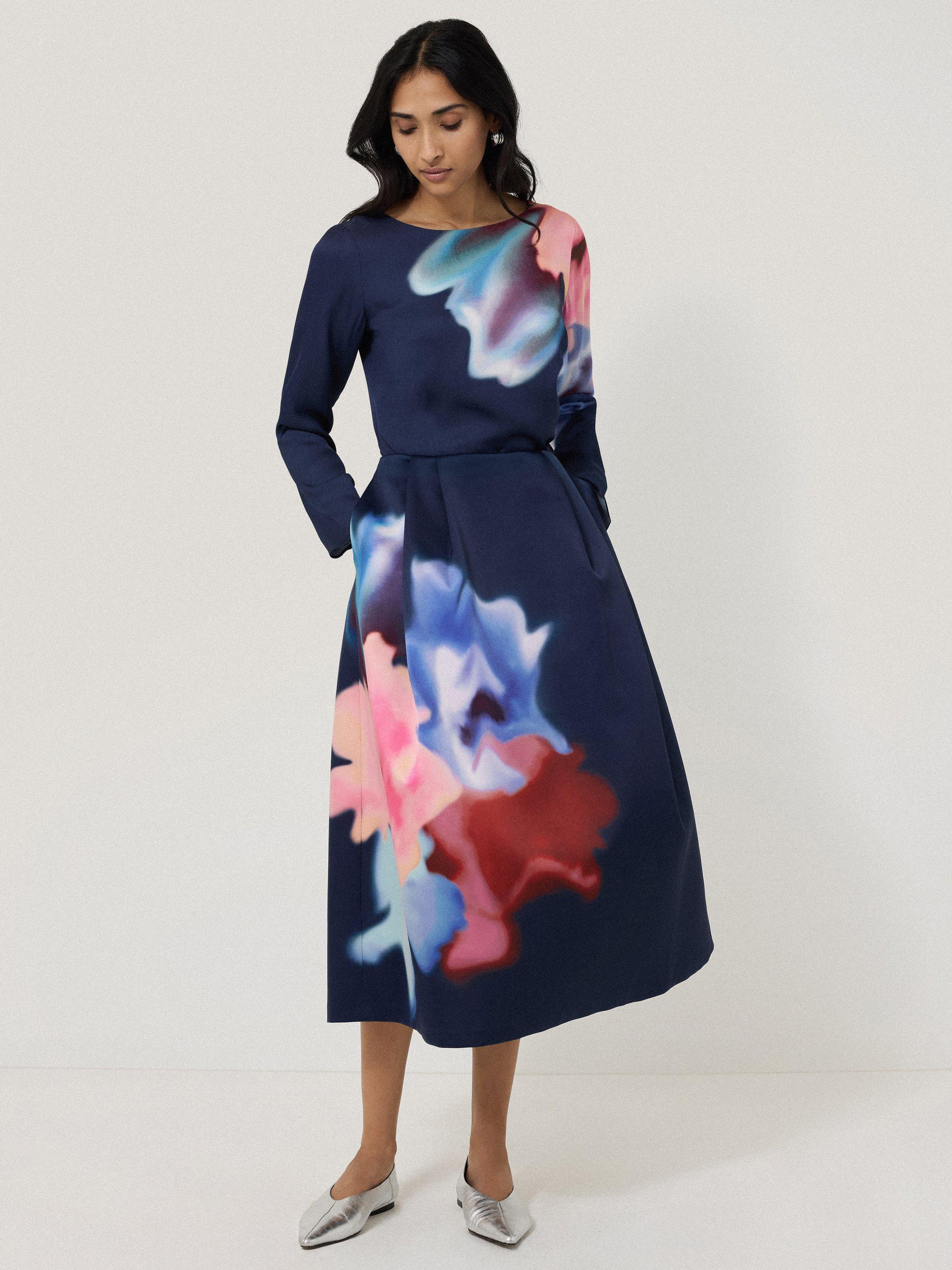 Product image 3 of 6, which shows Jigsaw Dreamy Floral Boat Neck Top, Navy, 8