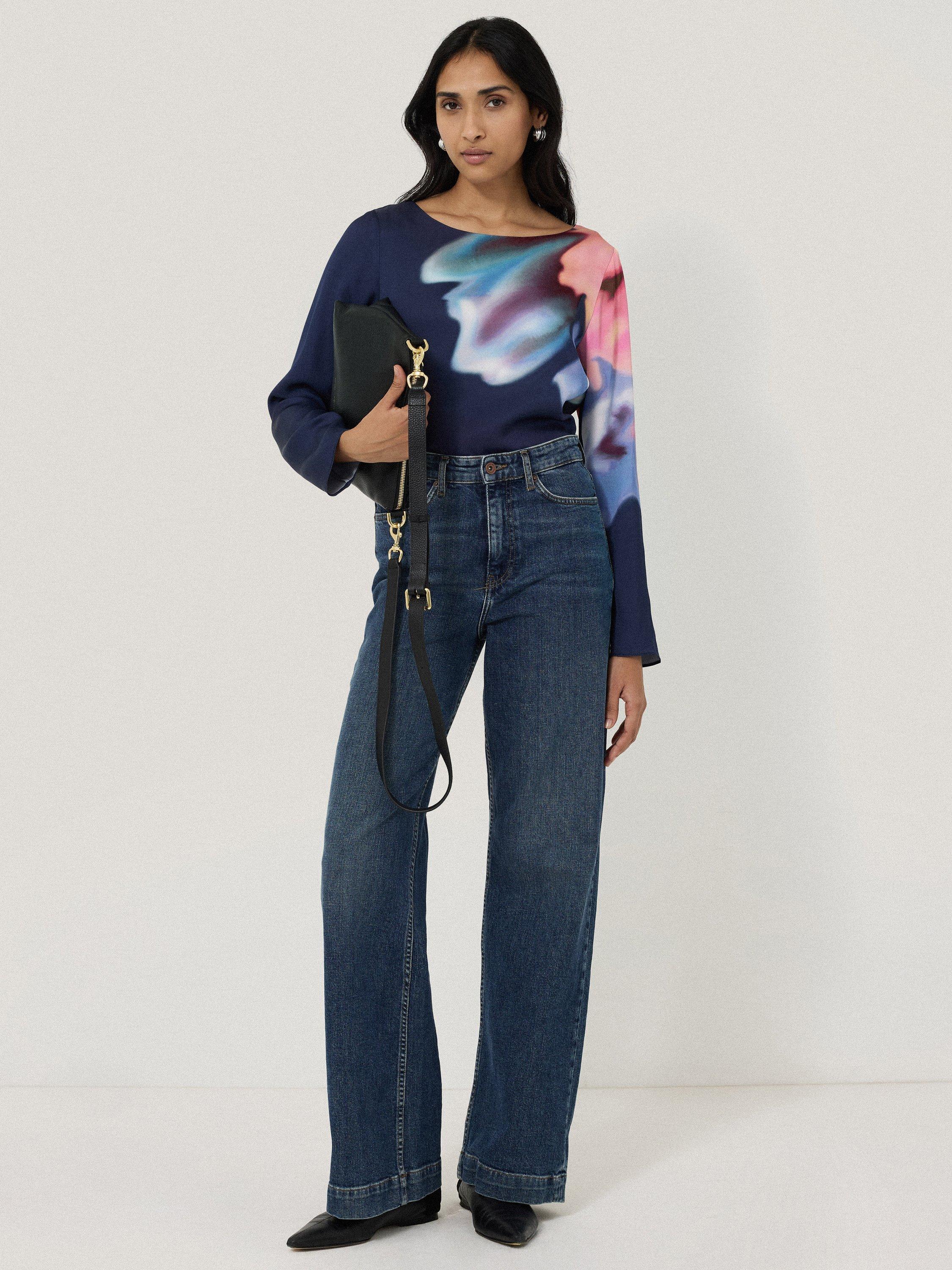 Product image 4 of 6, which shows Jigsaw Dreamy Floral Boat Neck Top, Navy, 8