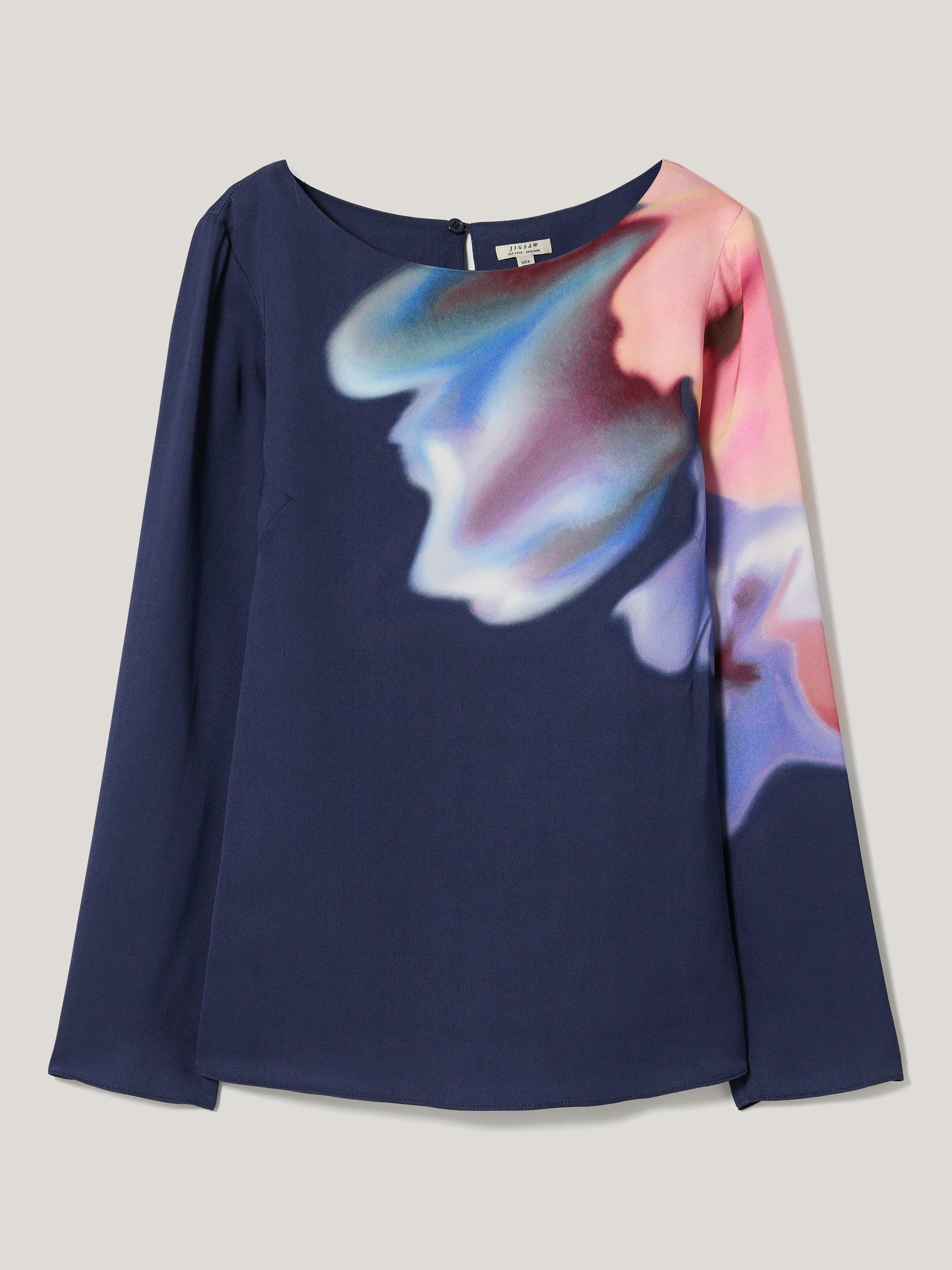 Product image 5 of 6, which shows Jigsaw Dreamy Floral Boat Neck Top, Navy, 8