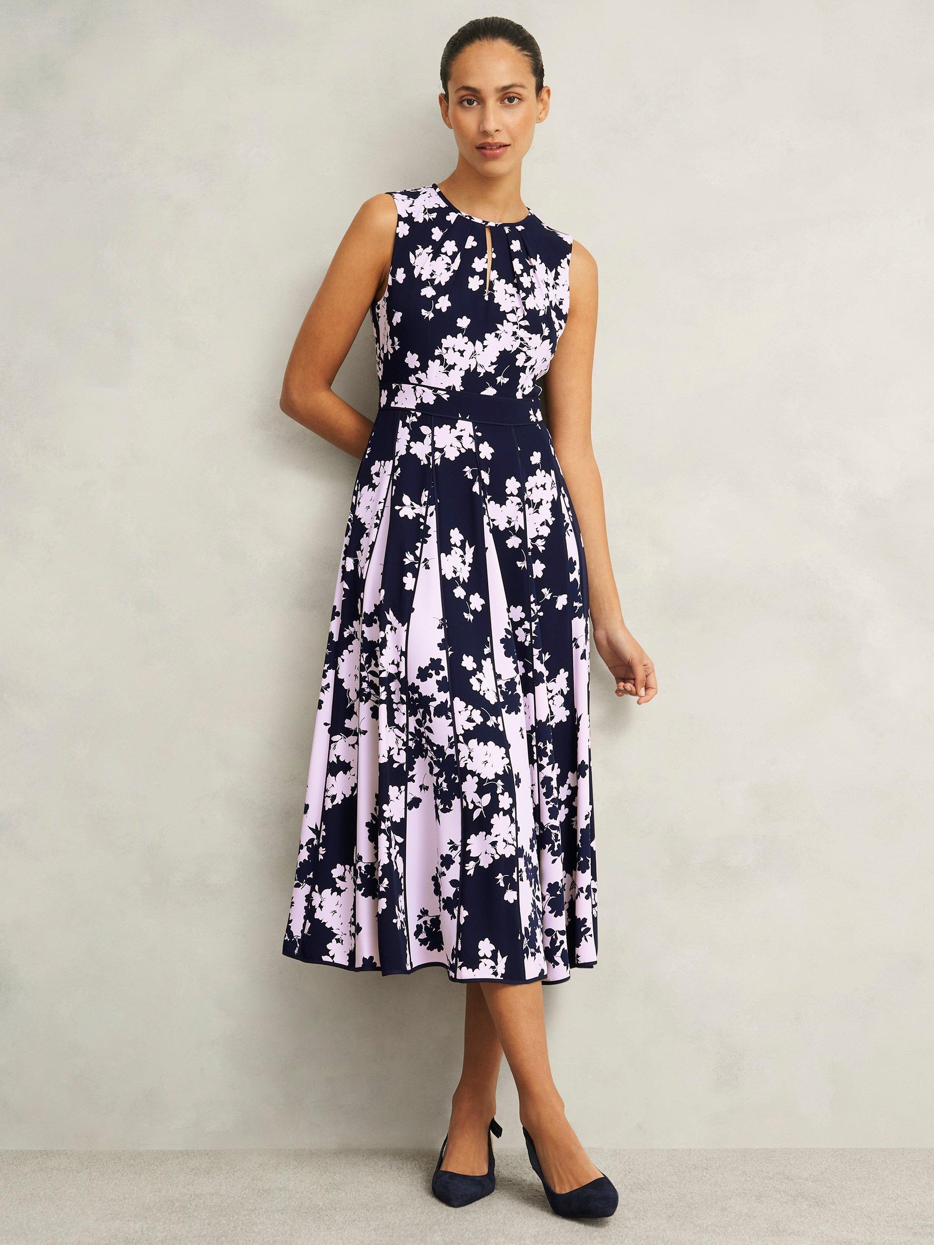 Product image 1 of 7, which shows Hobbs Angelica Floral Print Dress, Midnight/Pink, 6