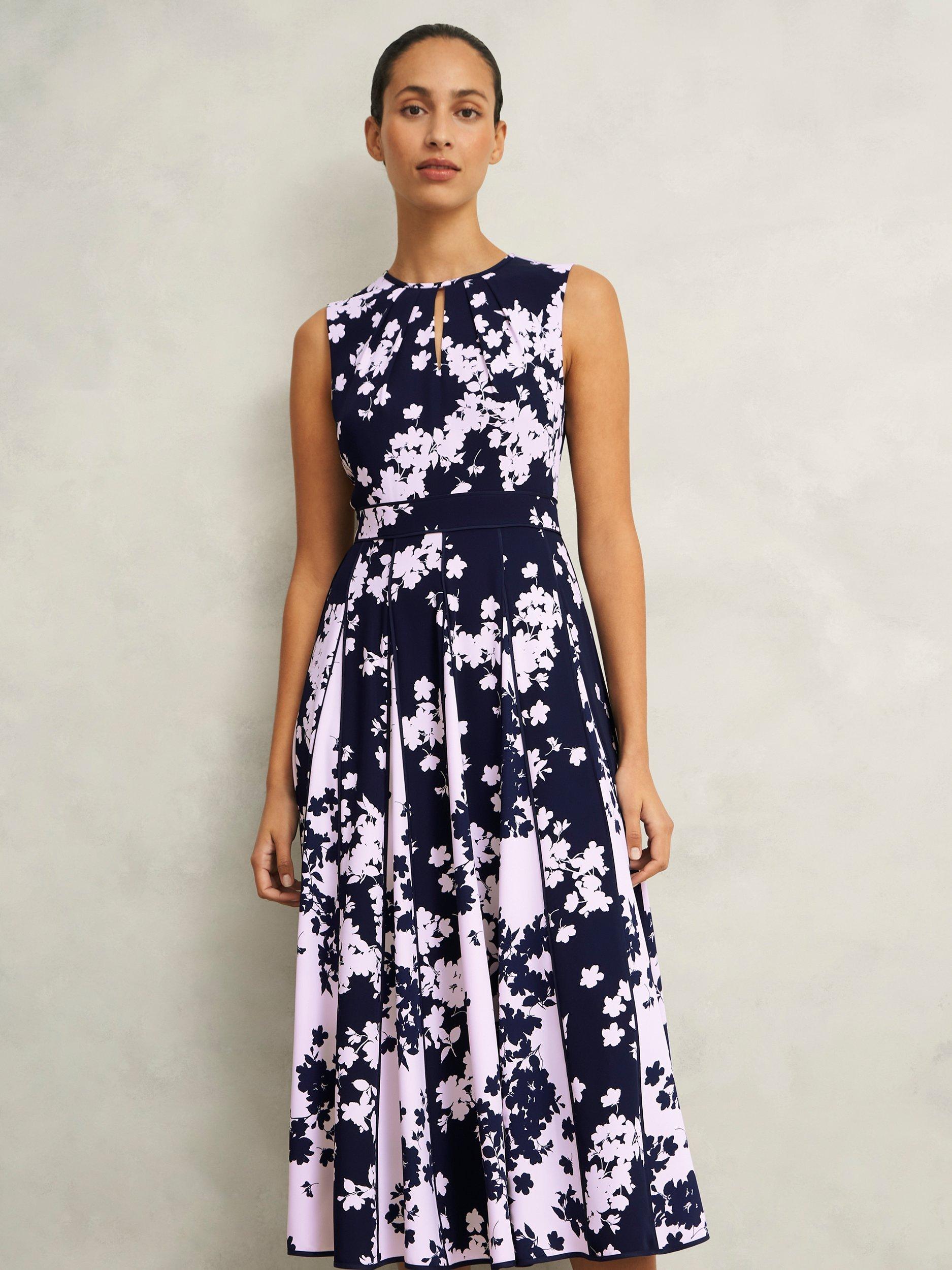 Product image 5 of 7, which shows Hobbs Angelica Floral Print Dress, Midnight/Pink, 6