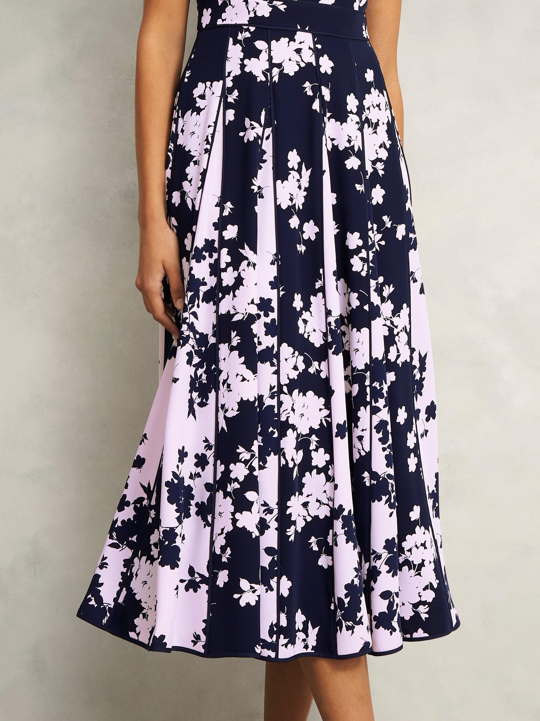 Product image 7 of 7, which shows Hobbs Angelica Floral Print Dress, Midnight/Pink, 6