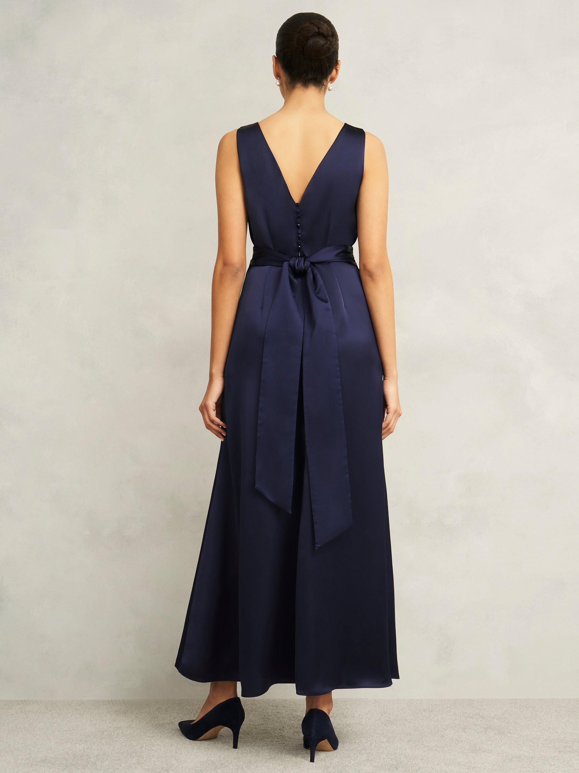 Product image 2 of 7, which shows Hobbs Jemma Satin Empire Line Maxi Dress, Midnight Navy, 10