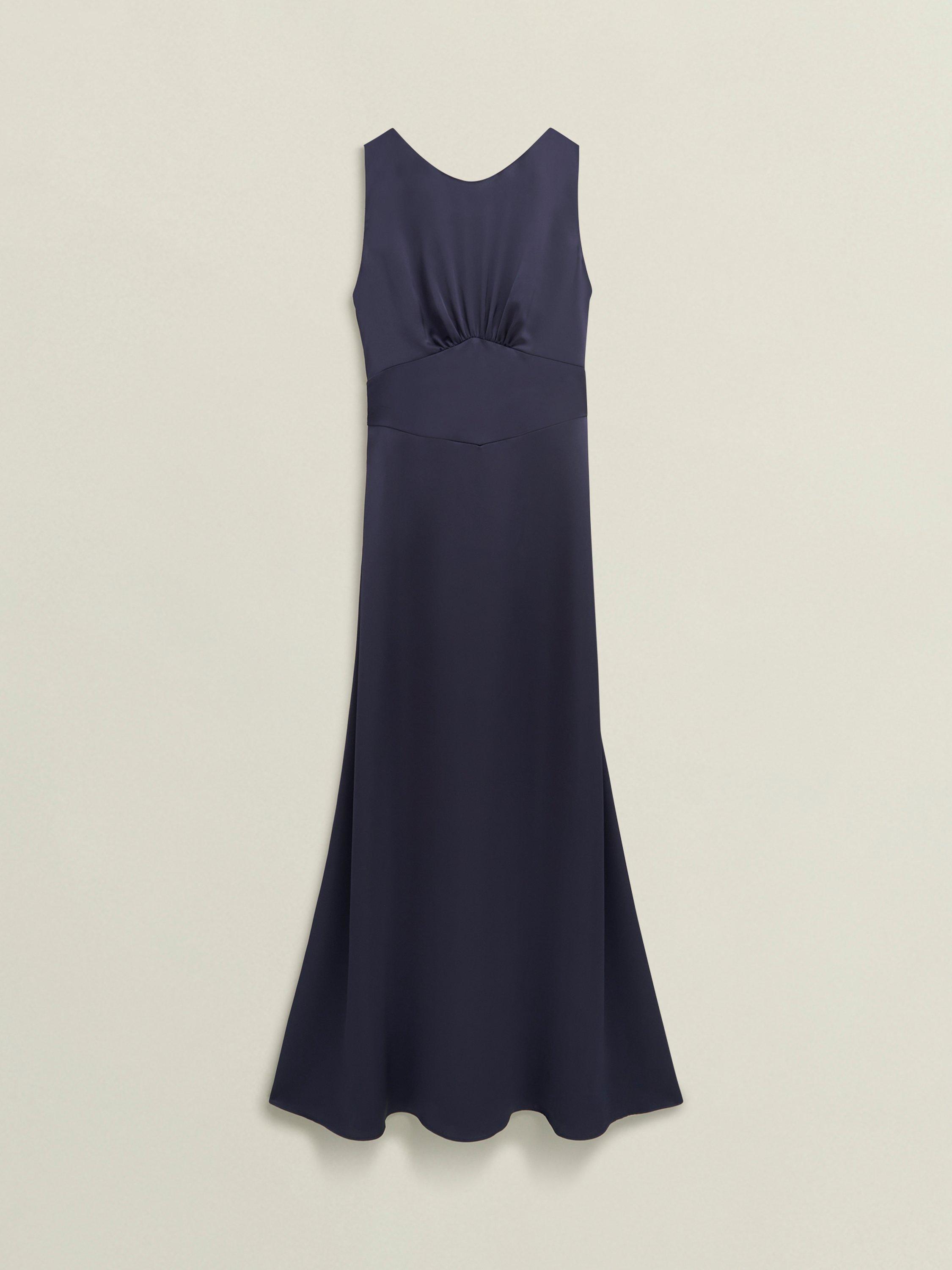 Product image 4 of 7, which shows Hobbs Jemma Satin Empire Line Maxi Dress, Midnight Navy, 10