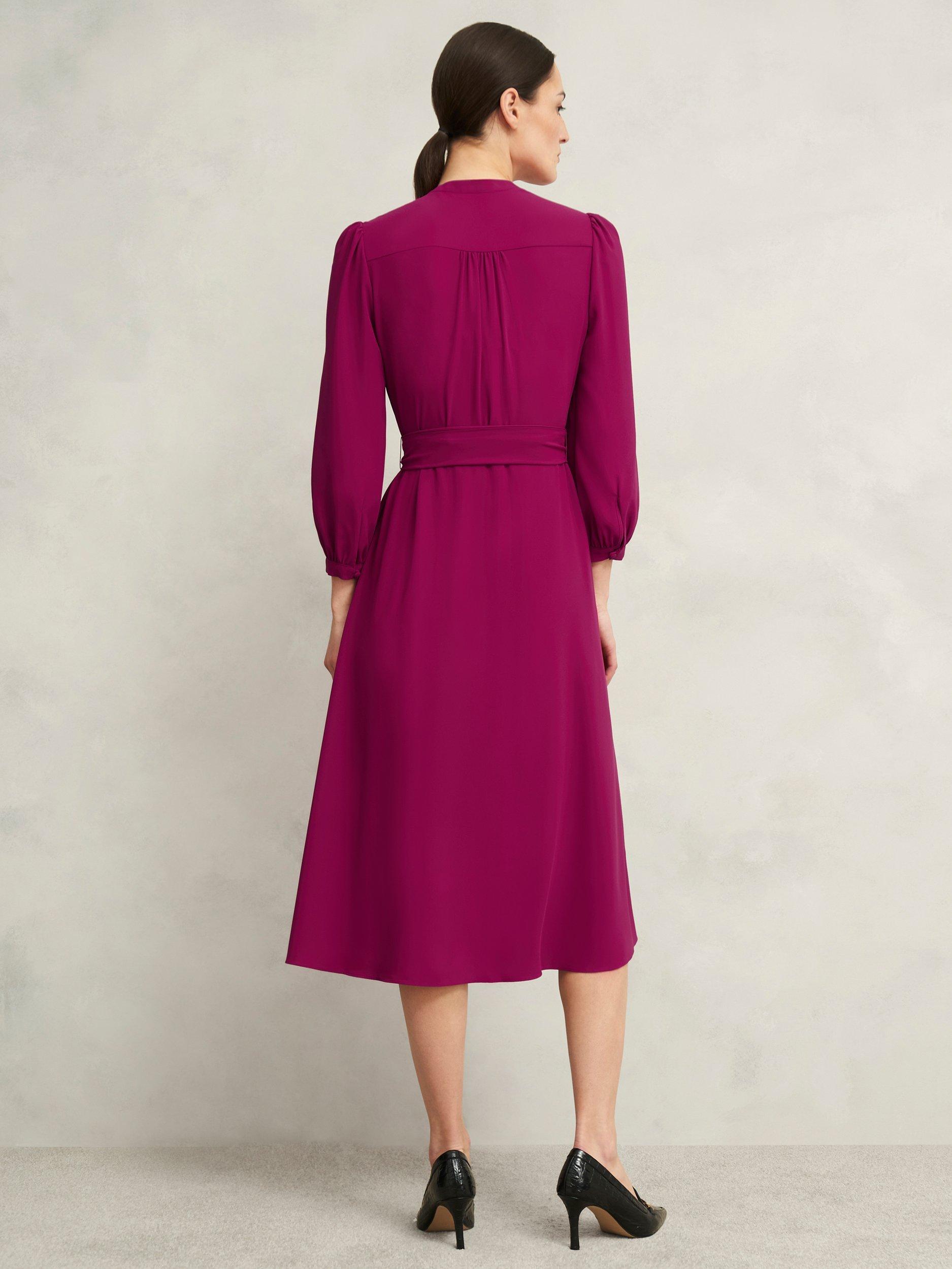 Product image 2 of 7, which shows Hobbs Magnolia Tie Waist Dress, Cerise Pink, 8