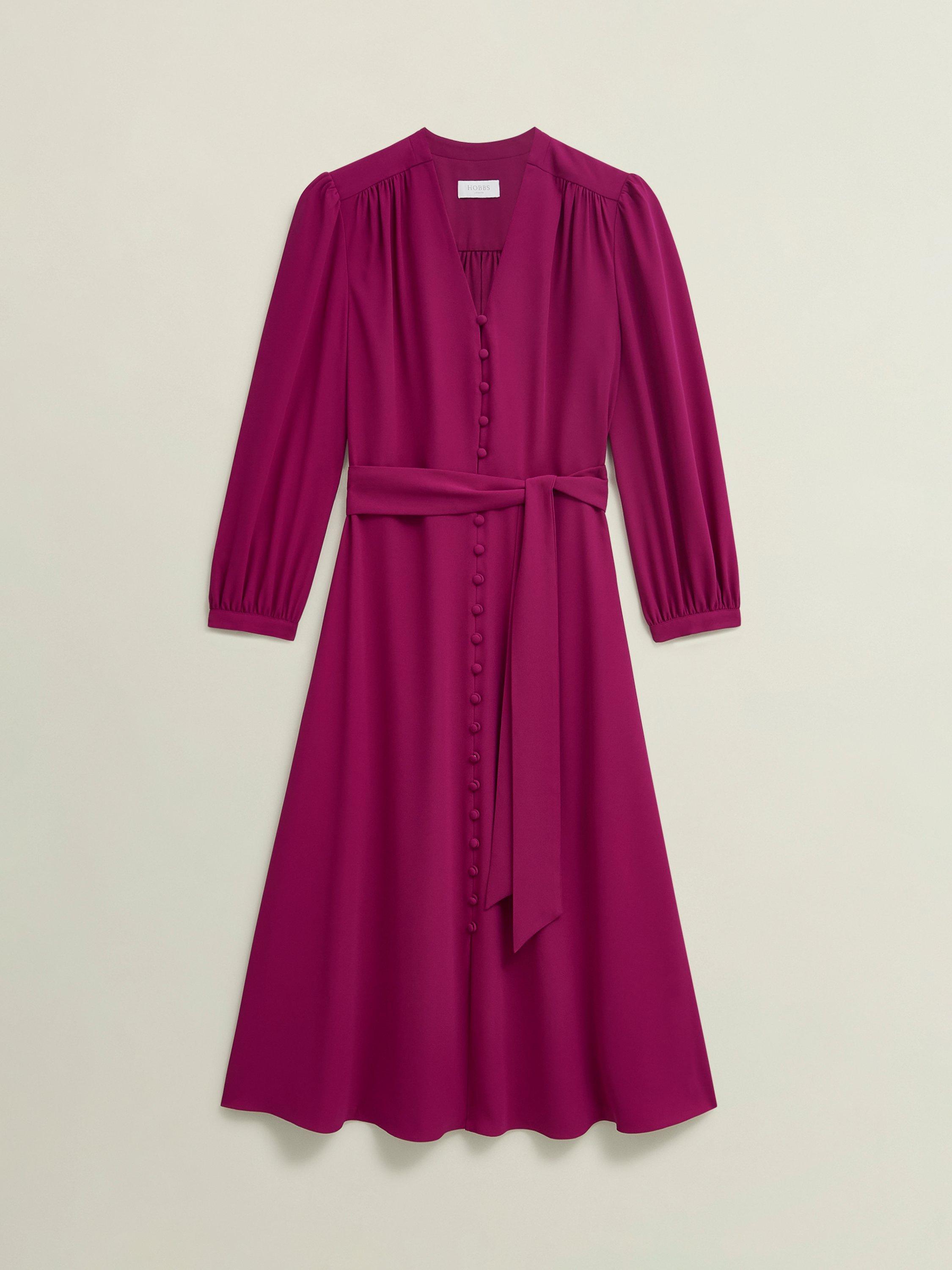 Product image 4 of 7, which shows Hobbs Magnolia Tie Waist Dress, Cerise Pink, 8