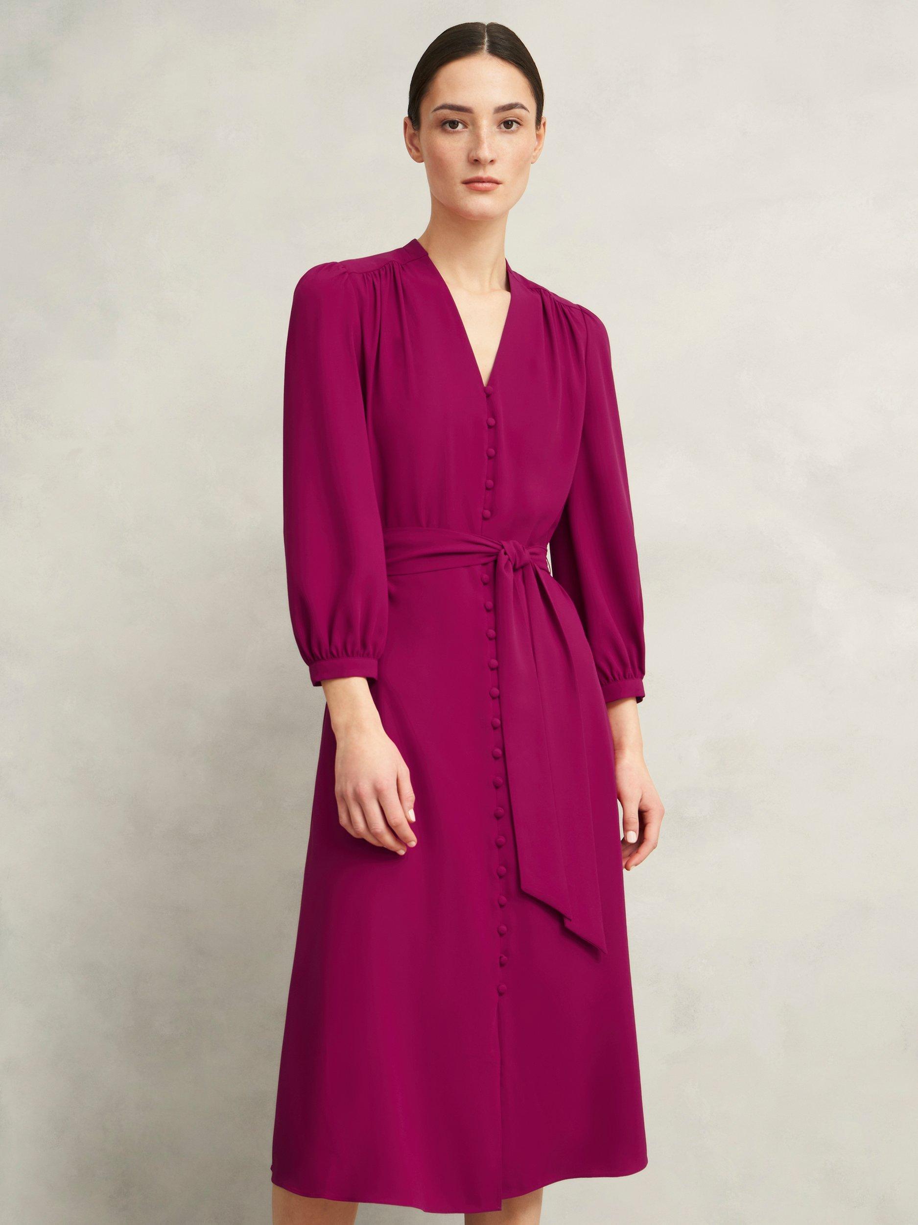 Product image 5 of 7, which shows Hobbs Magnolia Tie Waist Dress, Cerise Pink, 8